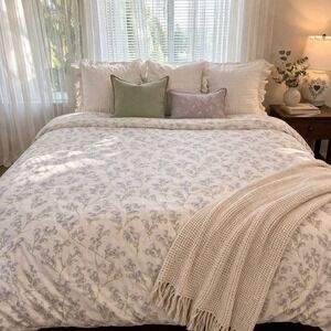 Yves Delorme Paris Avril Floral Duvet Cover King 90x99 Luxury Cotton France